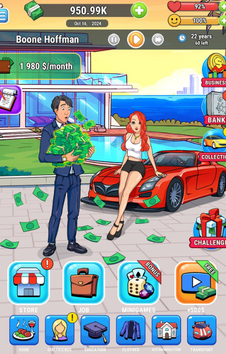 Rich Inc. Mod APK gameplay showing unlimited money and resources.