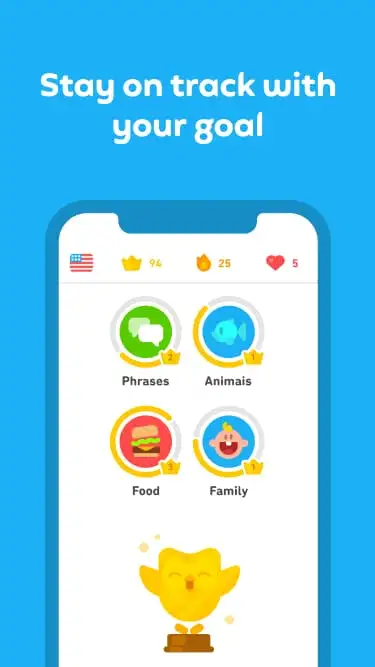 Duolingo app displaying a daily streak and earned rewards