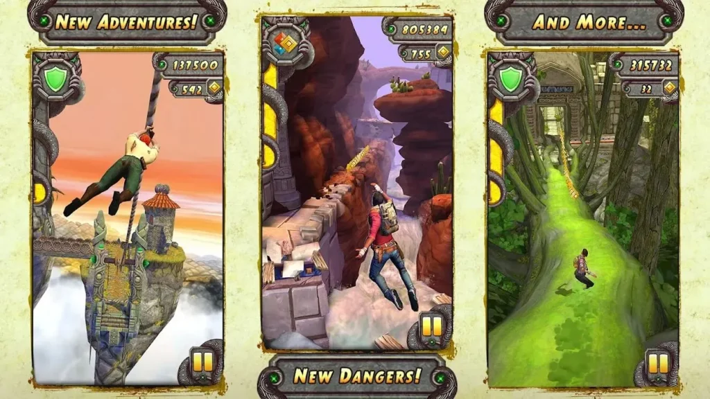 Different characters available in Temple Run 2 with various outfits.