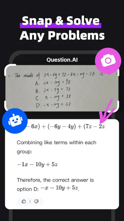 Question AI app scanning a question from a textbook using a smartphone camera