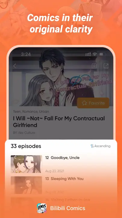 Bilibili Comics reading interface displaying a romance webtoon with vertical scrolling.