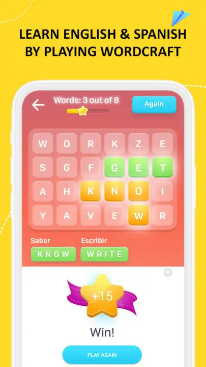 Learn English and Spanish by playing wordcraft 