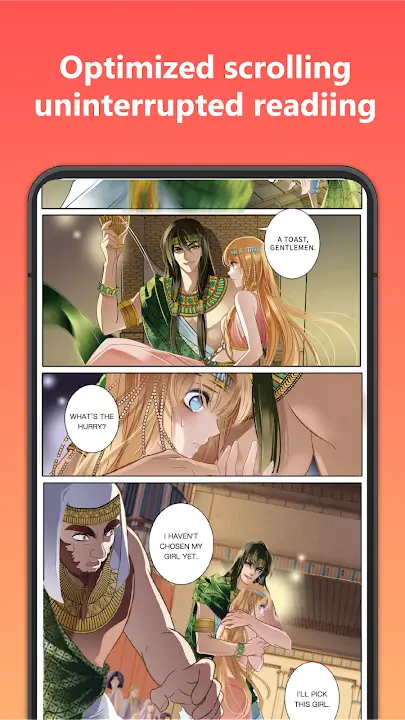 Popular romance webcomics section in MangaToon with colorful eye-catching images