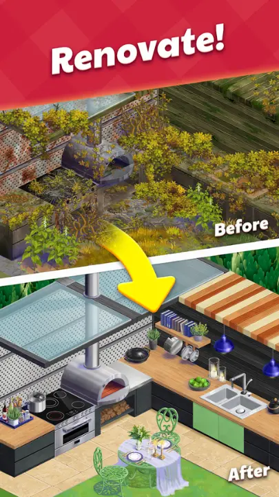 Win the lily's garden game by renovating the house from before to after