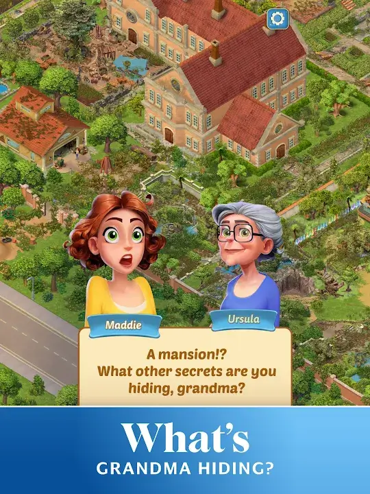 Grandma Ursula in Merge Mansion looking enigmatic as she hints at family secrets.