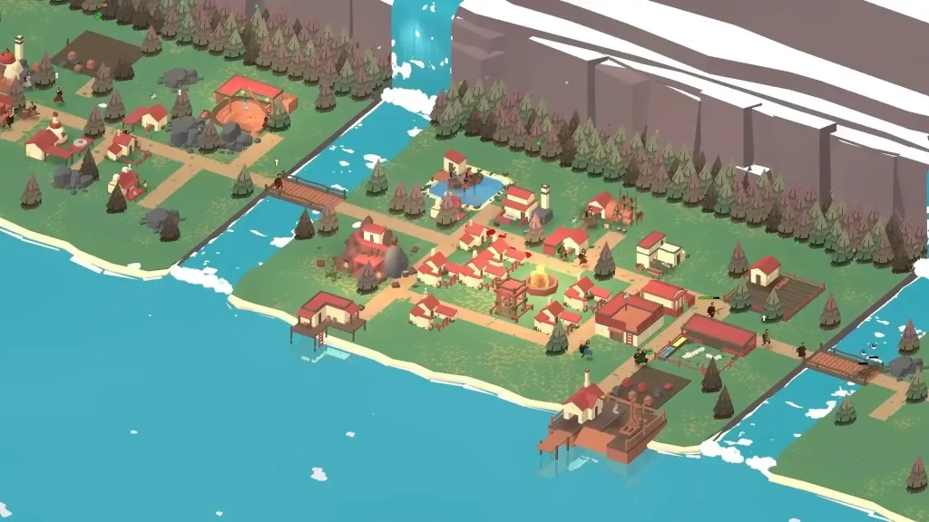 Settlement building screen in The Bonfire 2: Uncharted Shores showing a player constructing houses and defenses